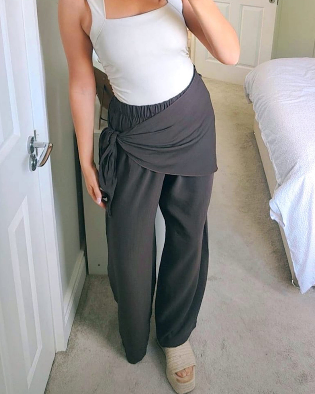 Chocolate Belted Wrap Trousers