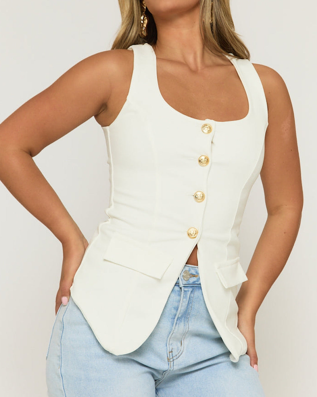 White Waistcoat with Gold Buttons
