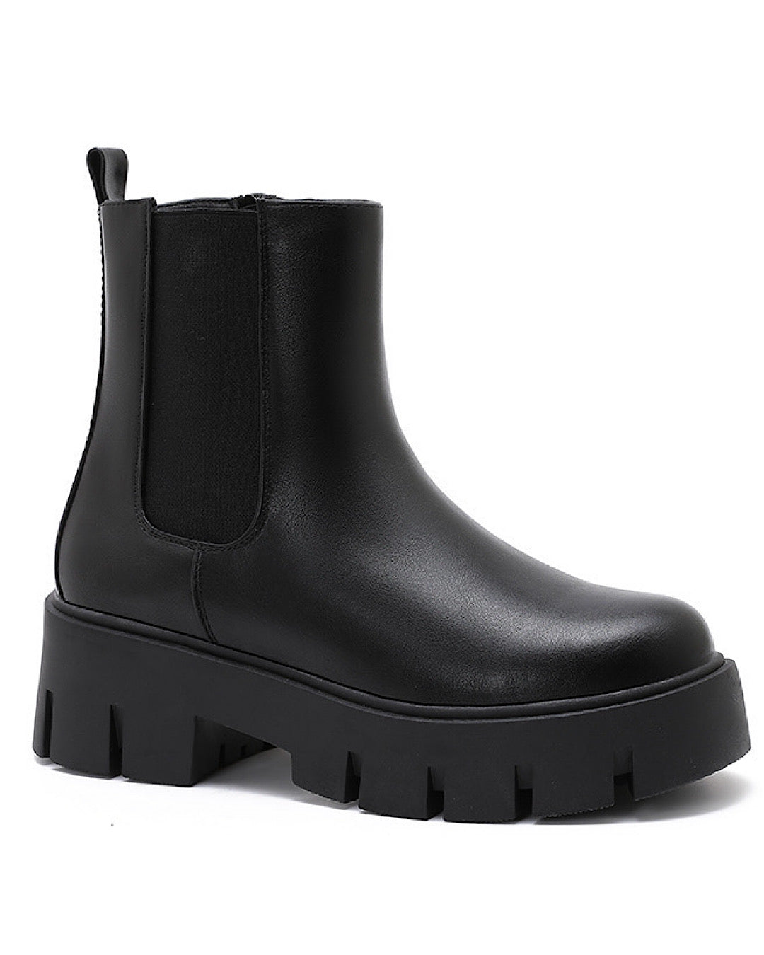 Black Faux Leather Chelsea Boots