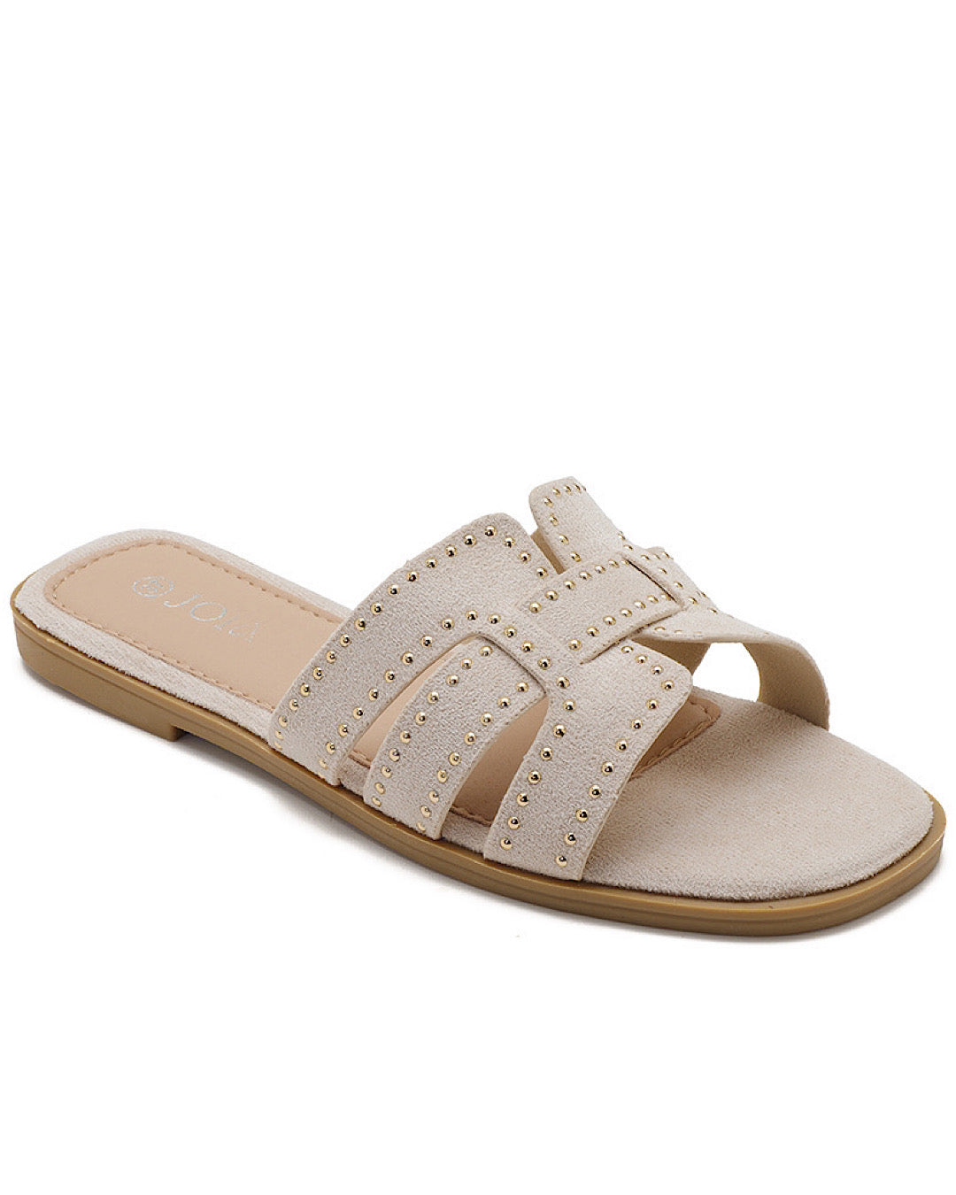 Beige Caged Flat Slider Sandals