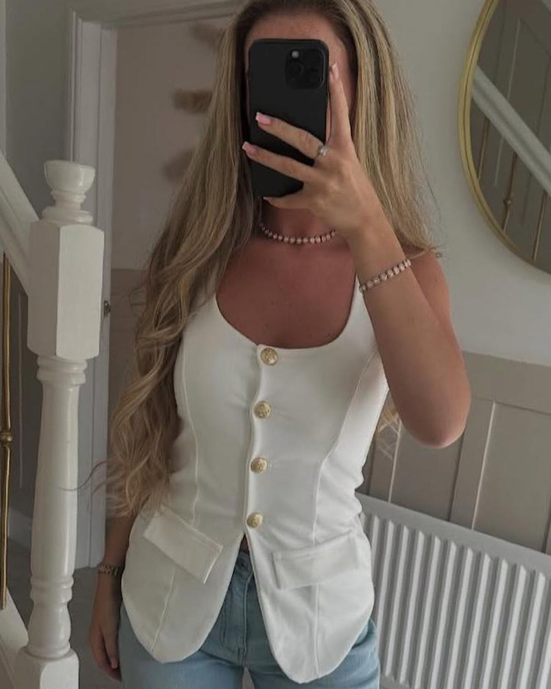 White Waistcoat with Gold Buttons