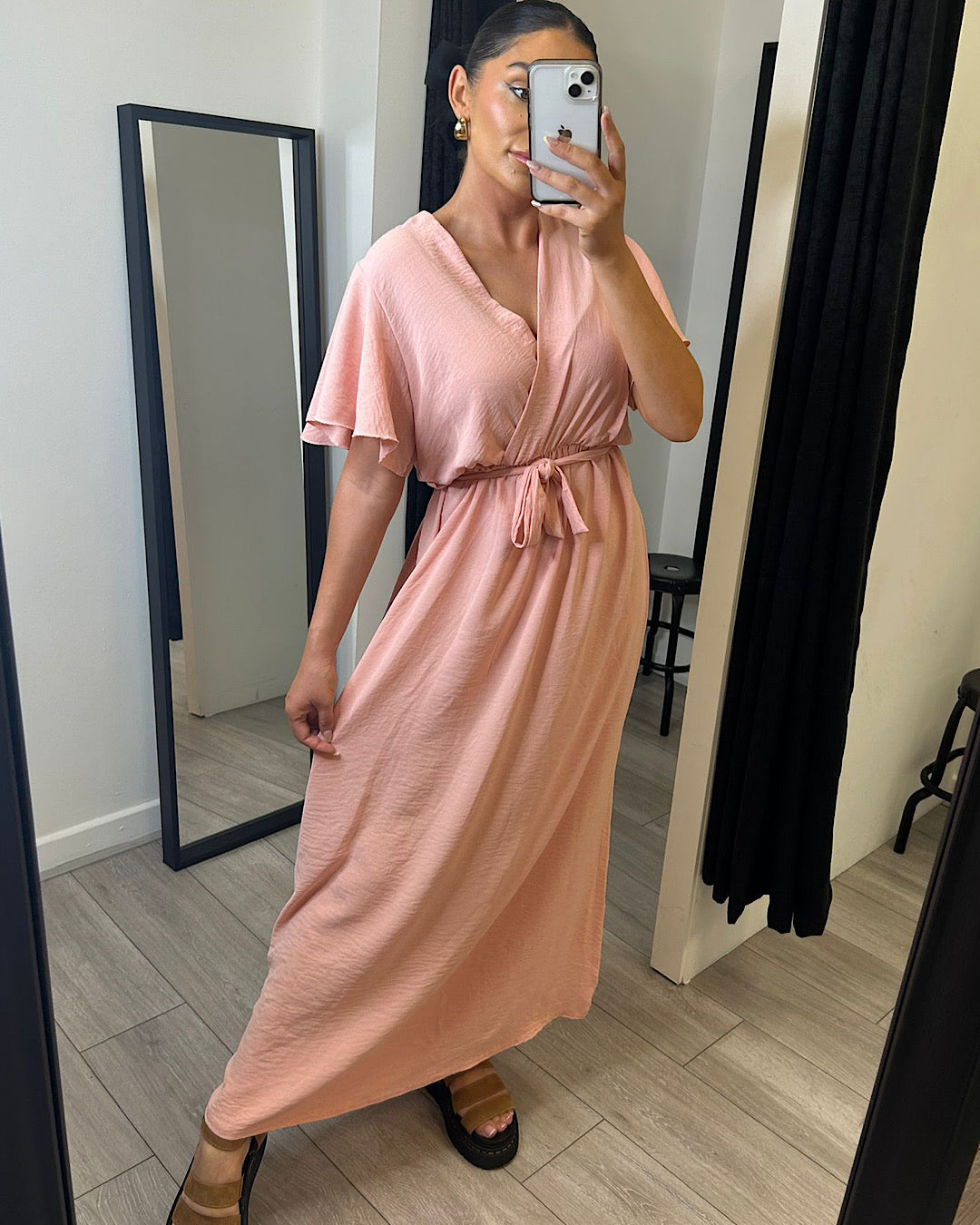 Pink Belted Wrap Maxi Dress