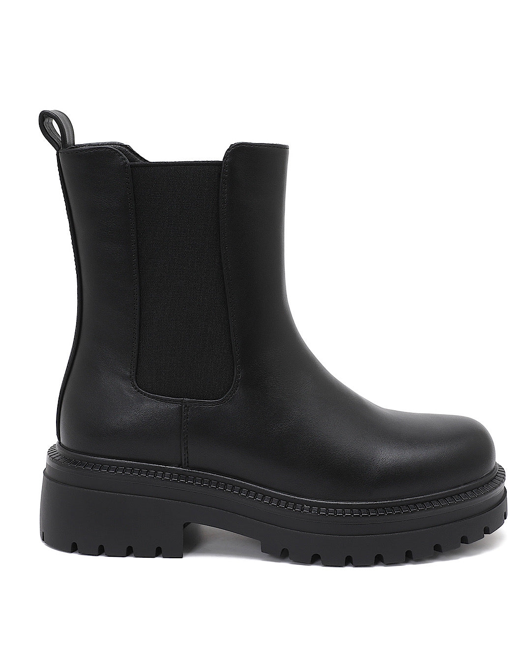 Black Faux Leather Chelsea Boots
