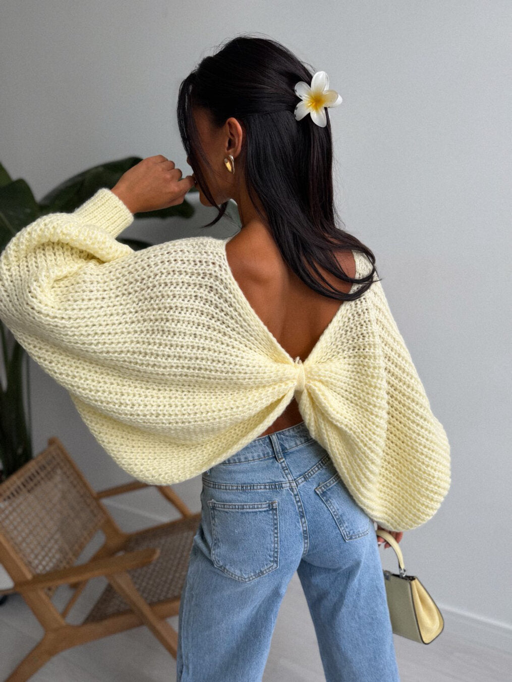 Lemon Batwing Knot Back Knit