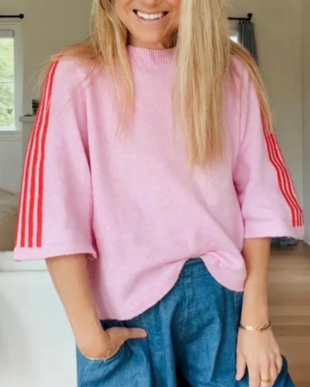 Pink Knit with Side Stripes