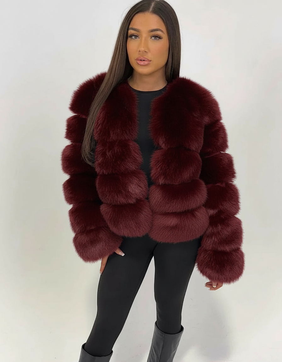 Wine Faux Fur Bubble Jacket
