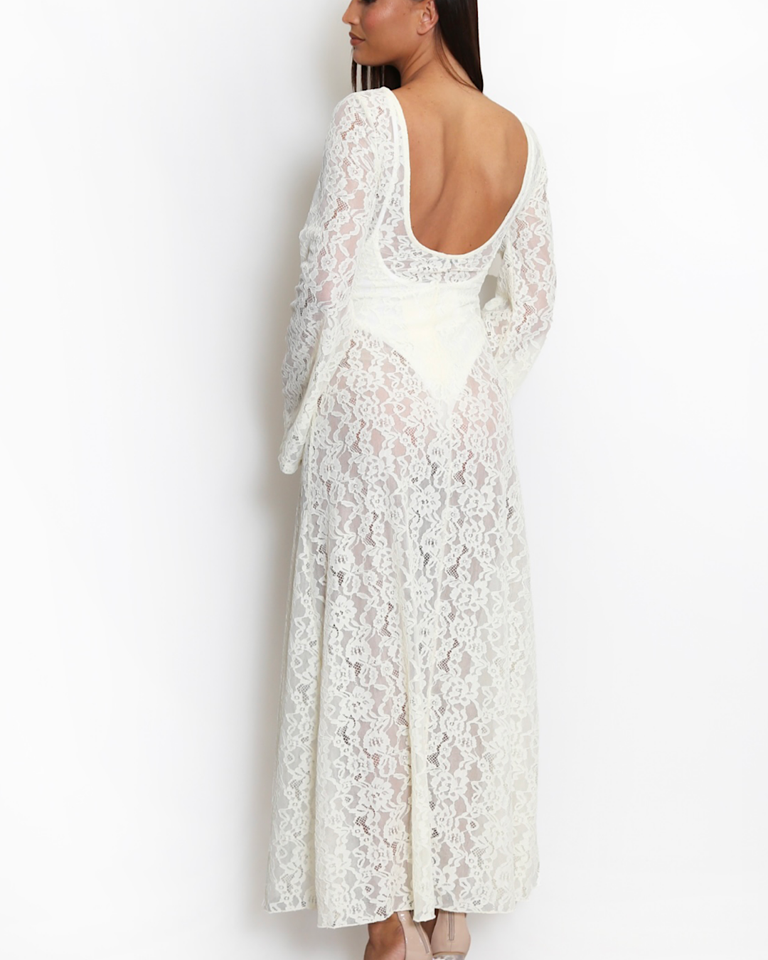 Cream Backless Lace Maxi Dress