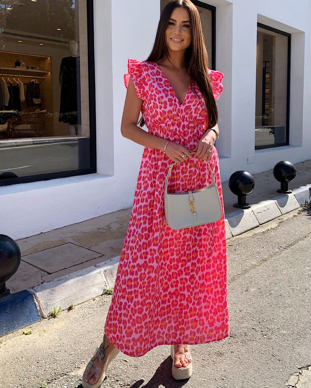 Neon Pink Animal Midi Dress