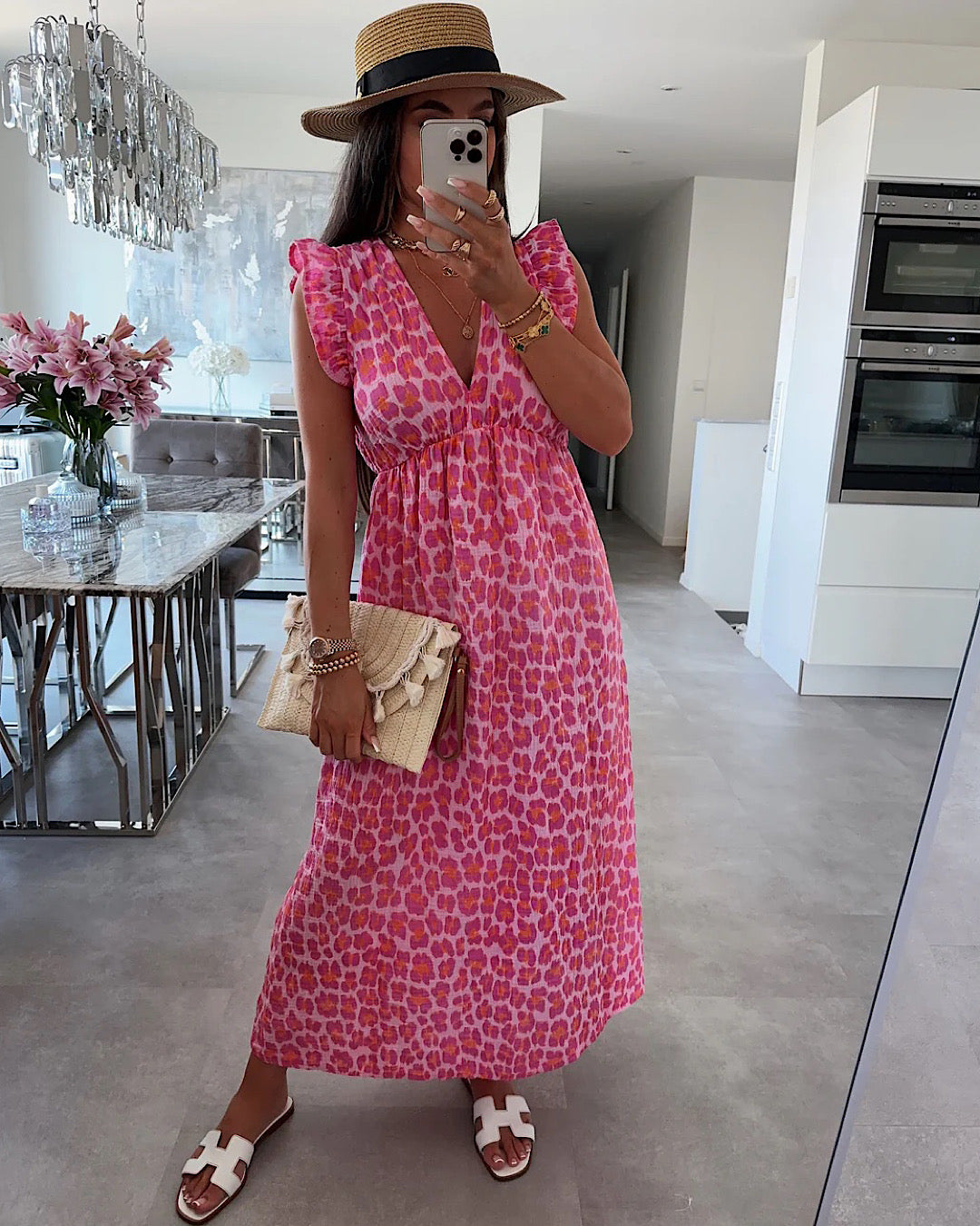 Neon Pink Animal Midi Dress