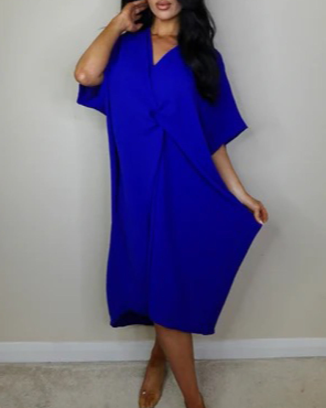Royal Blue Oversized V Neck Knot Dress