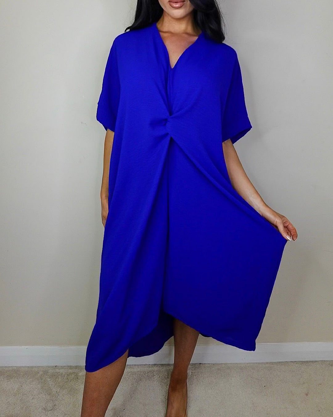 Royal Blue Oversized V Neck Knot Dress