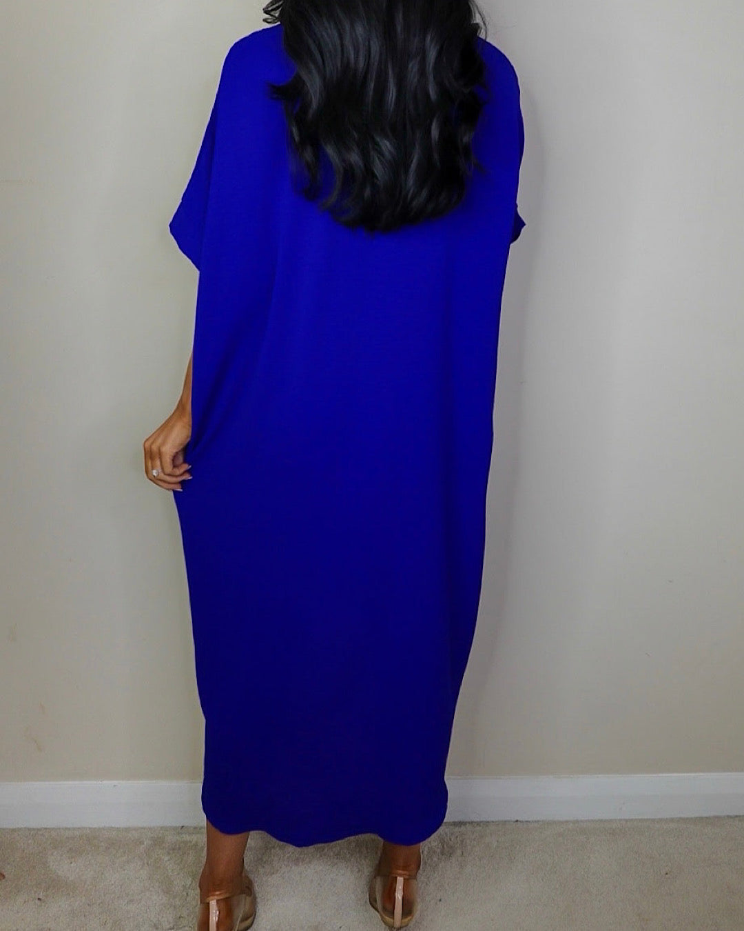Royal Blue Oversized V Neck Knot Dress