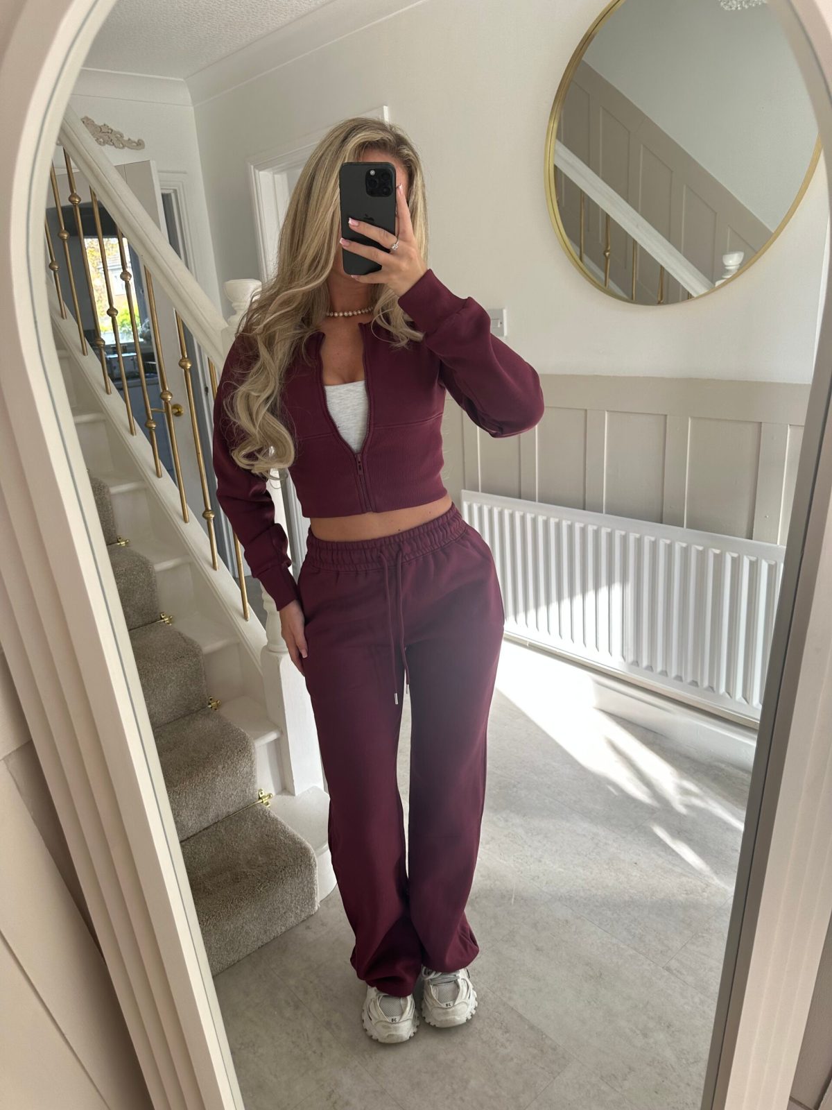 Wine Cinch Waist Jacket and Joggers Suit