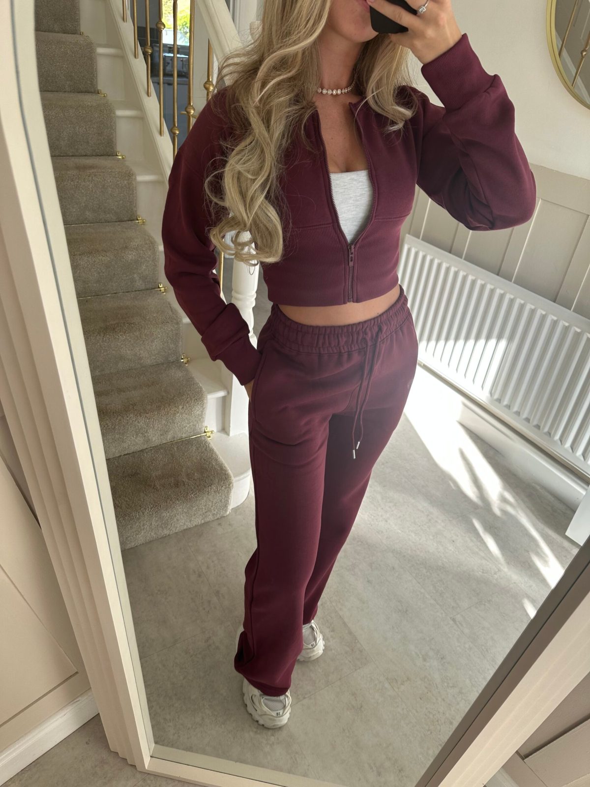Wine Cinch Waist Jacket and Joggers Suit