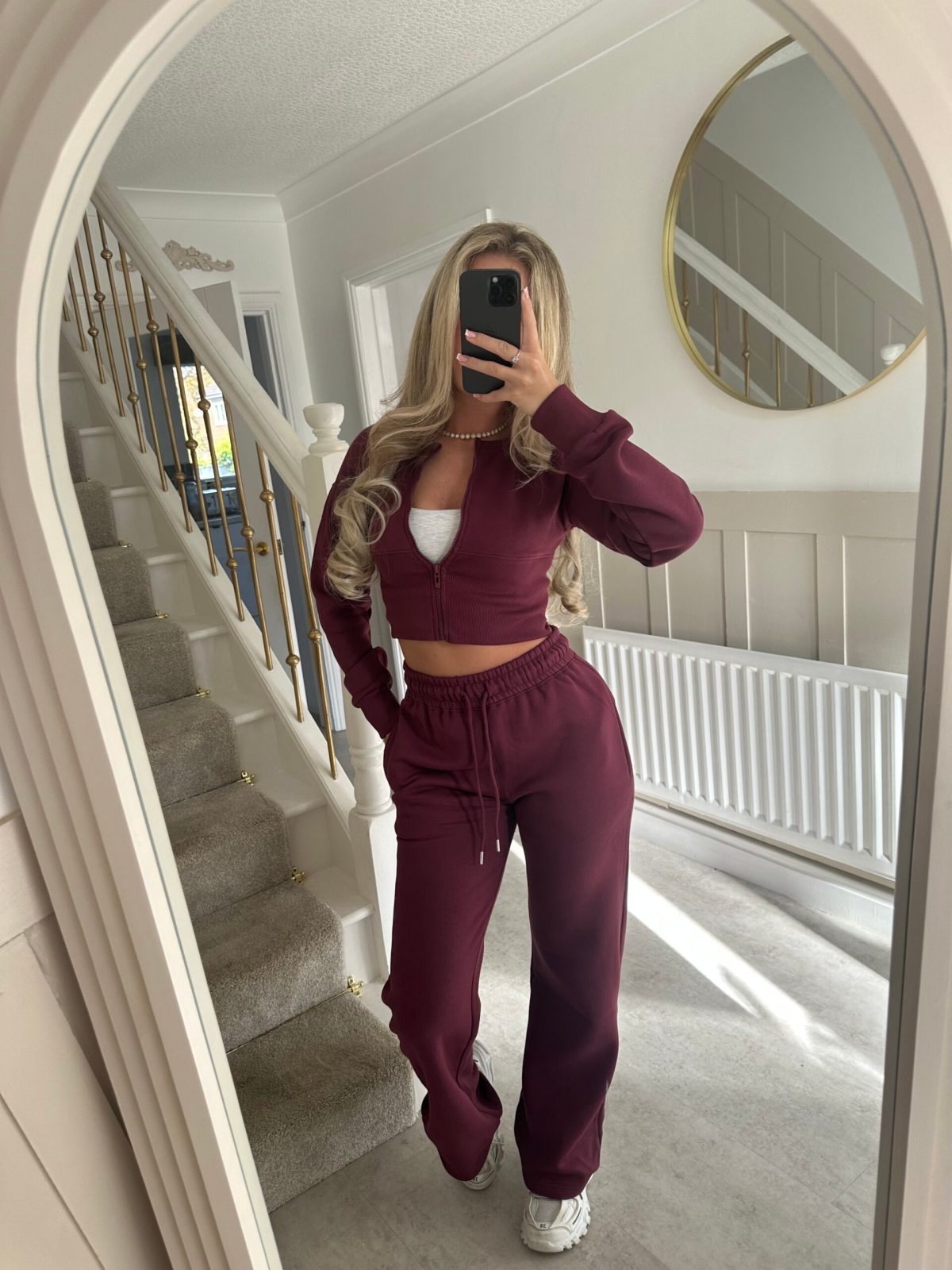 Wine Cinch Waist Jacket and Joggers Suit