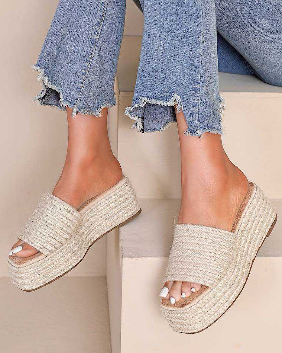 Beige Platform Wedge Sandals