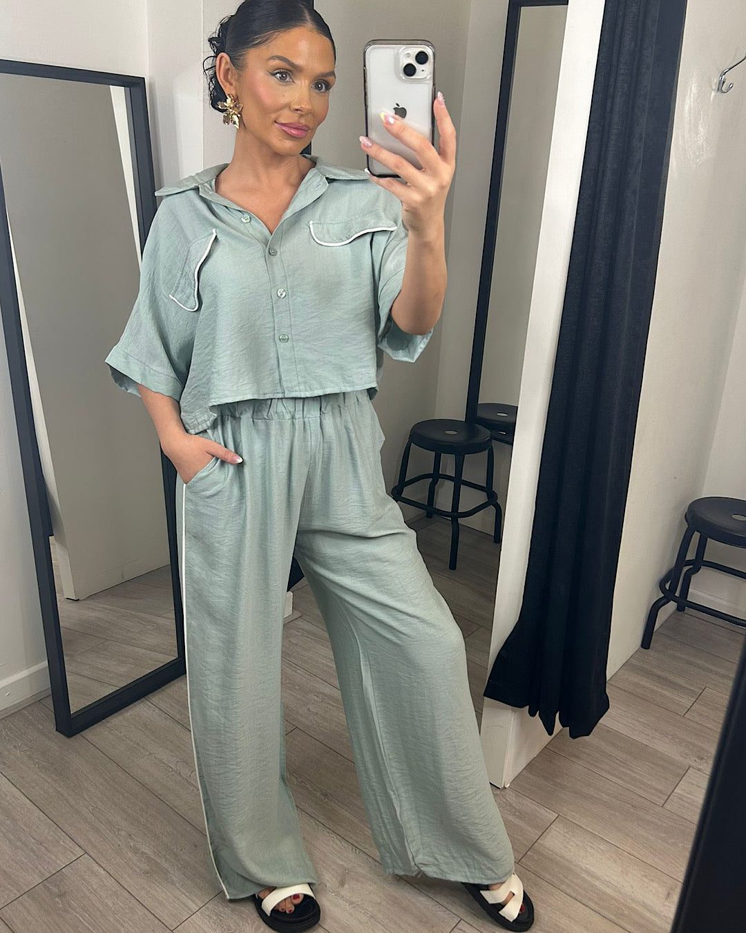 Mint Shirt and Trousers Co Ord Suit