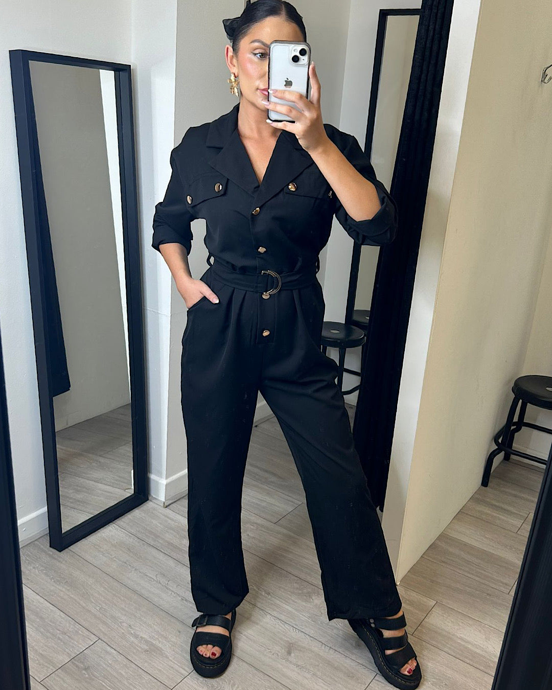 Black Belted Utility Jumpsuit