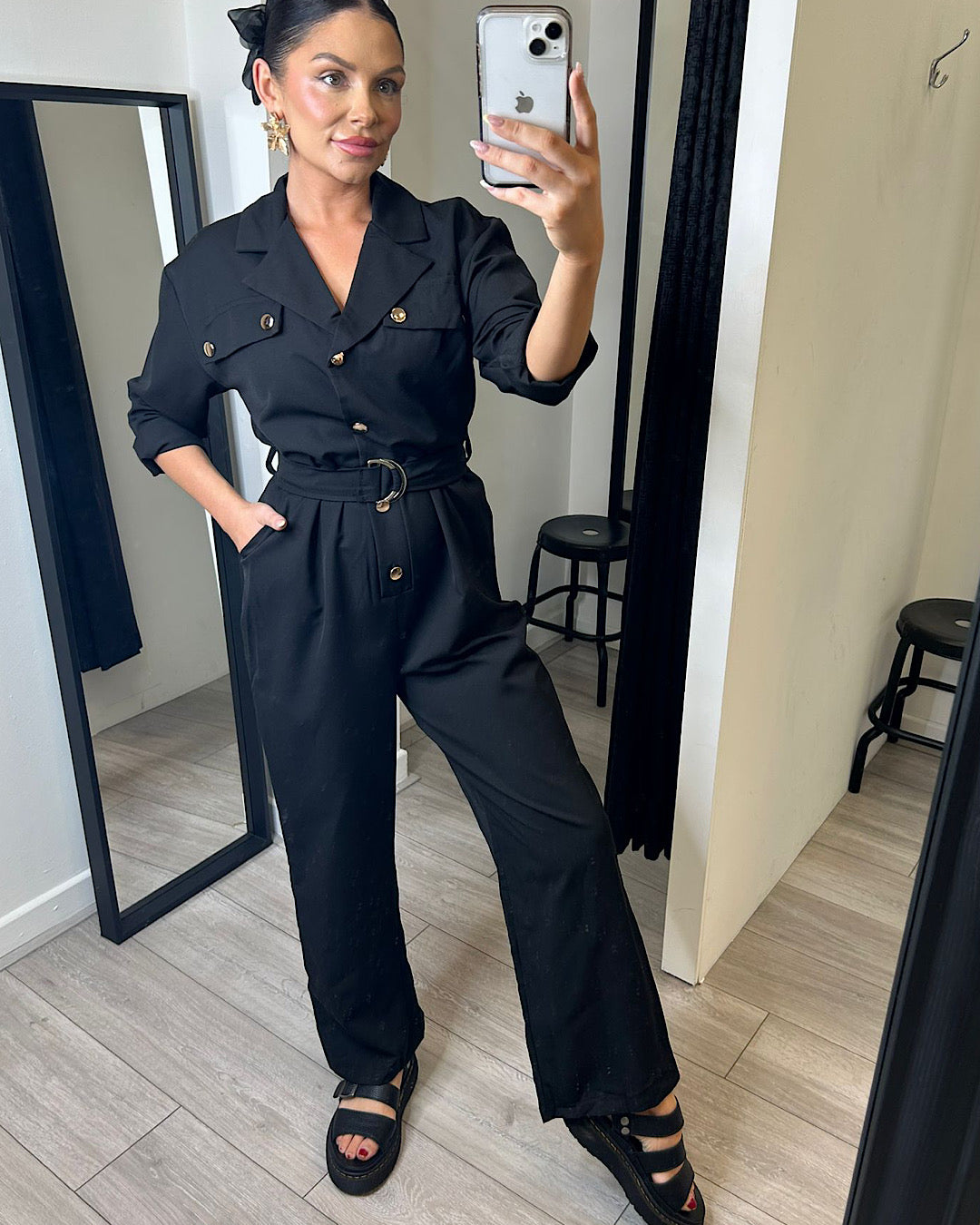 Black Belted Utility Jumpsuit