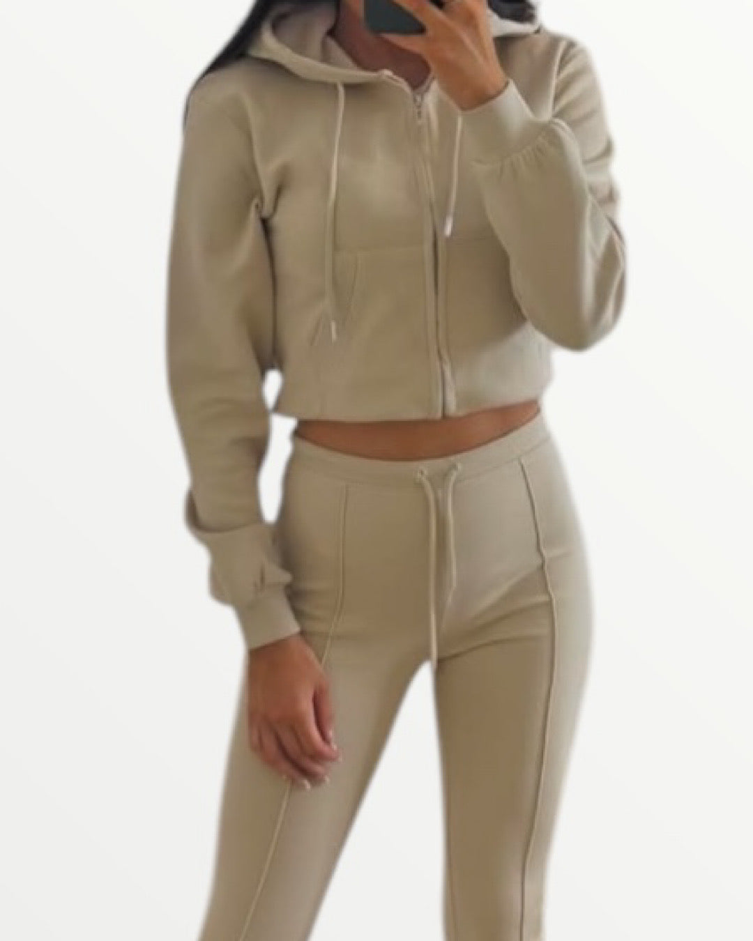 Beige Hooded Flare Loungewear Set