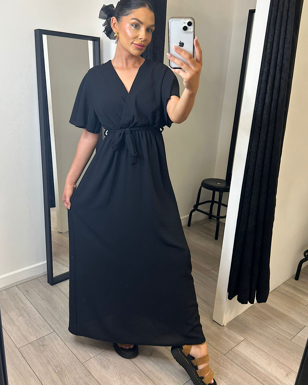 Black Belted Wrap Maxi Dress