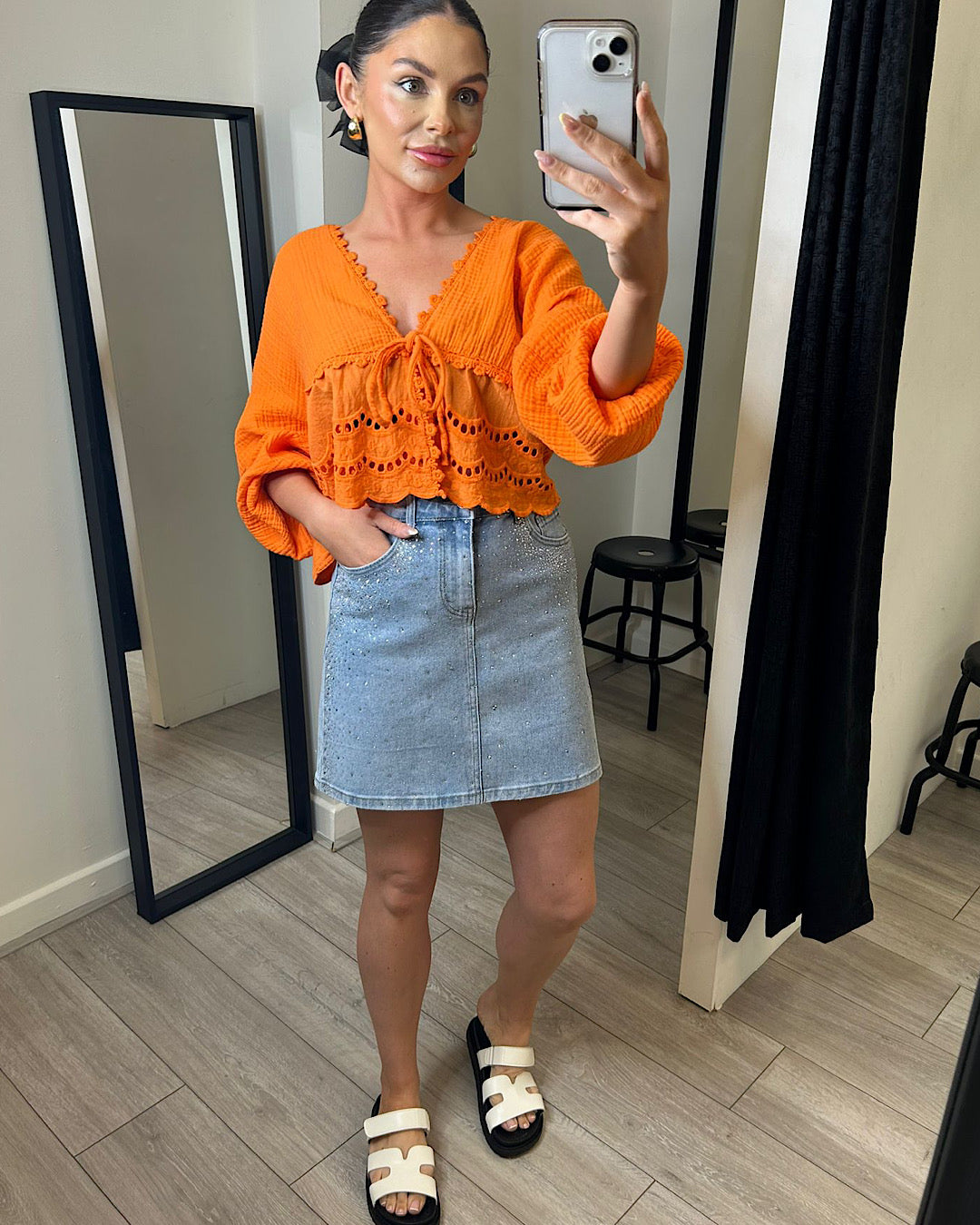 Blue Denim Diamante Skirt