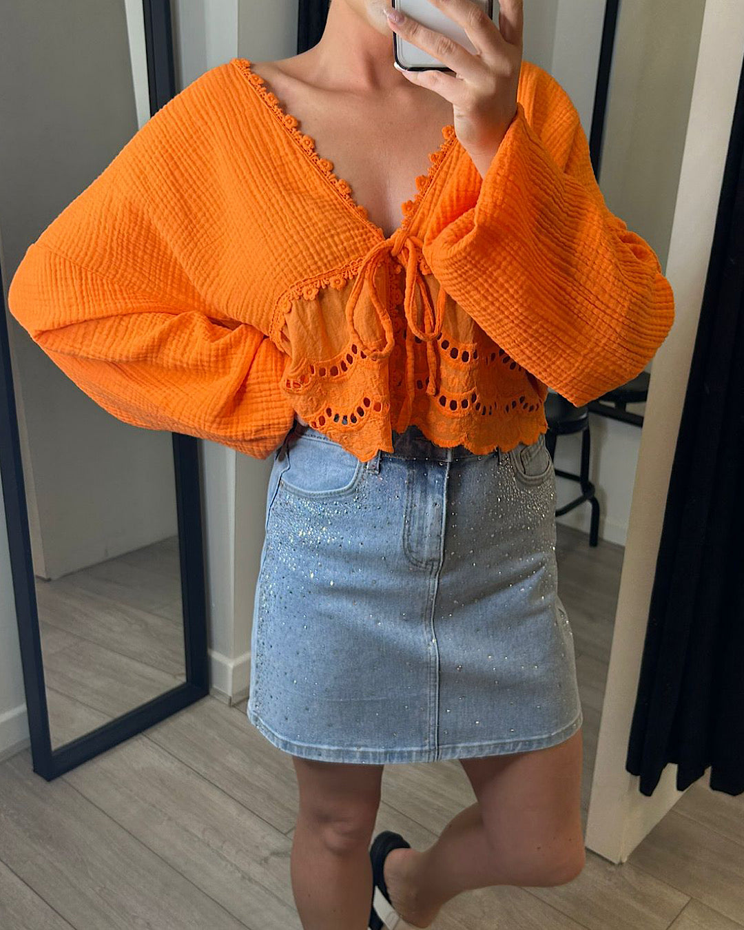 Blue Denim Diamante Skirt