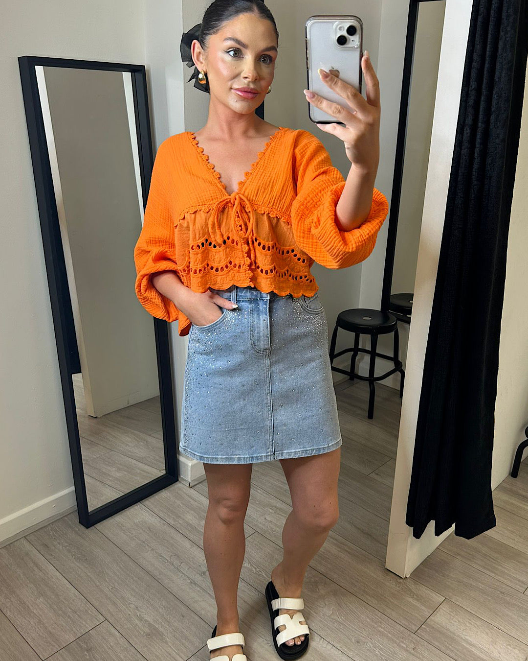 Blue Denim Diamante Skirt
