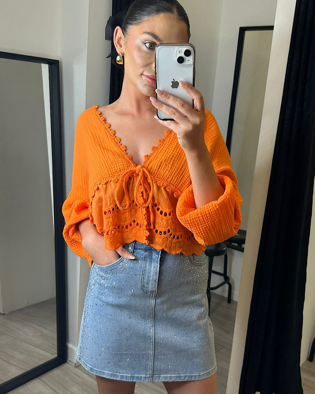 Blue Denim Diamante Skirt