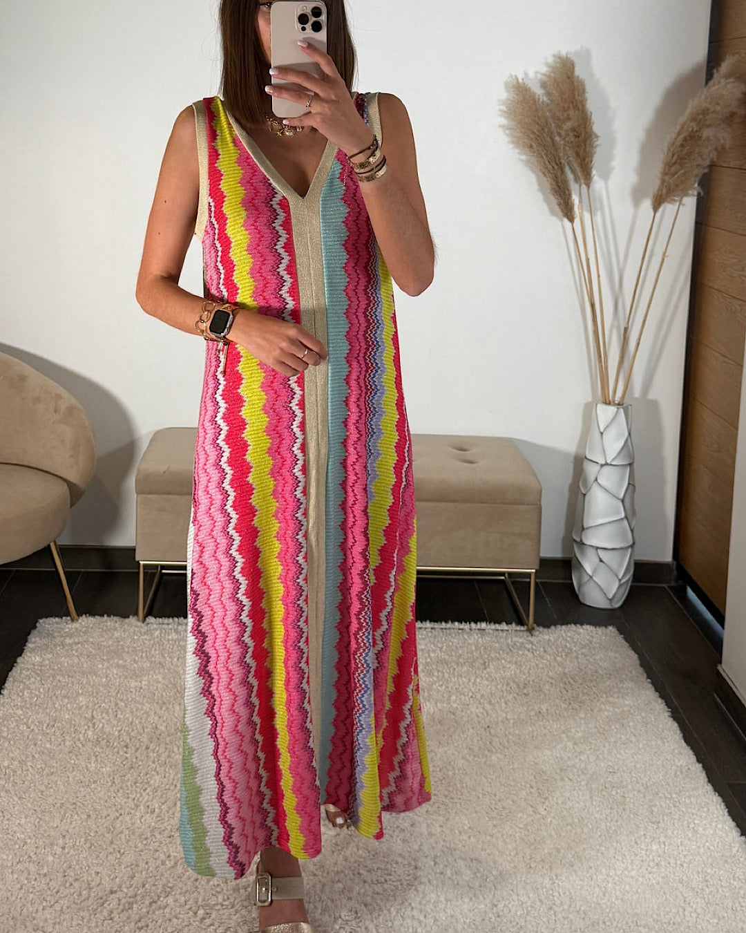 Multi Colour Zig Zag Maxi Dress