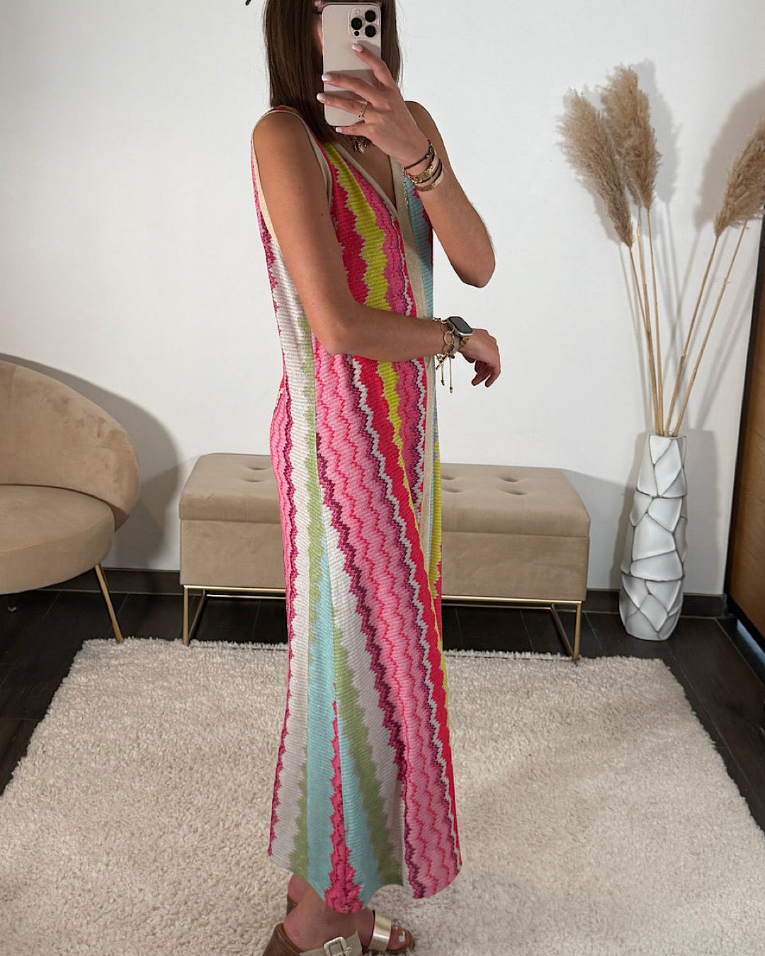 Multi Colour Zig Zag Maxi Dress