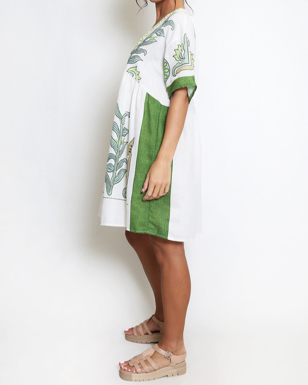 Lime Cream V Neck Smock Dress