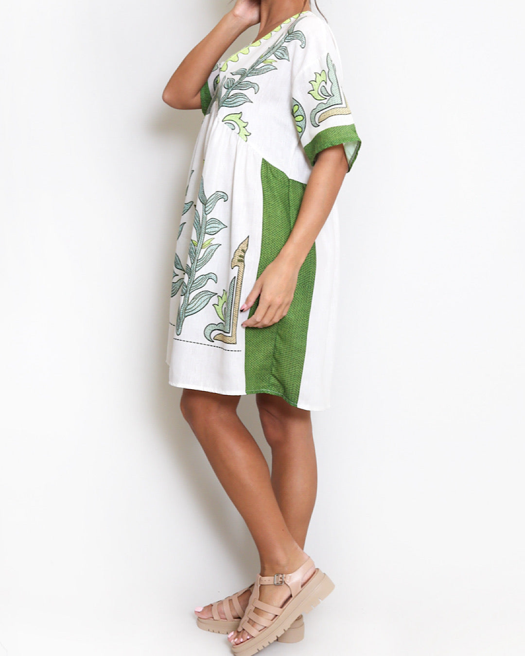 Lime Cream V Neck Smock Dress