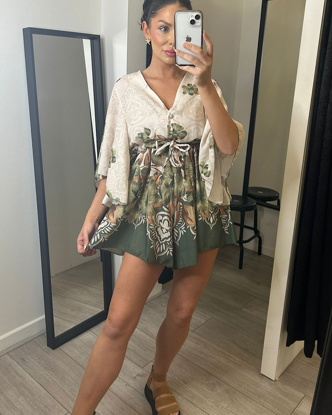 Khaki Floral Playsuit