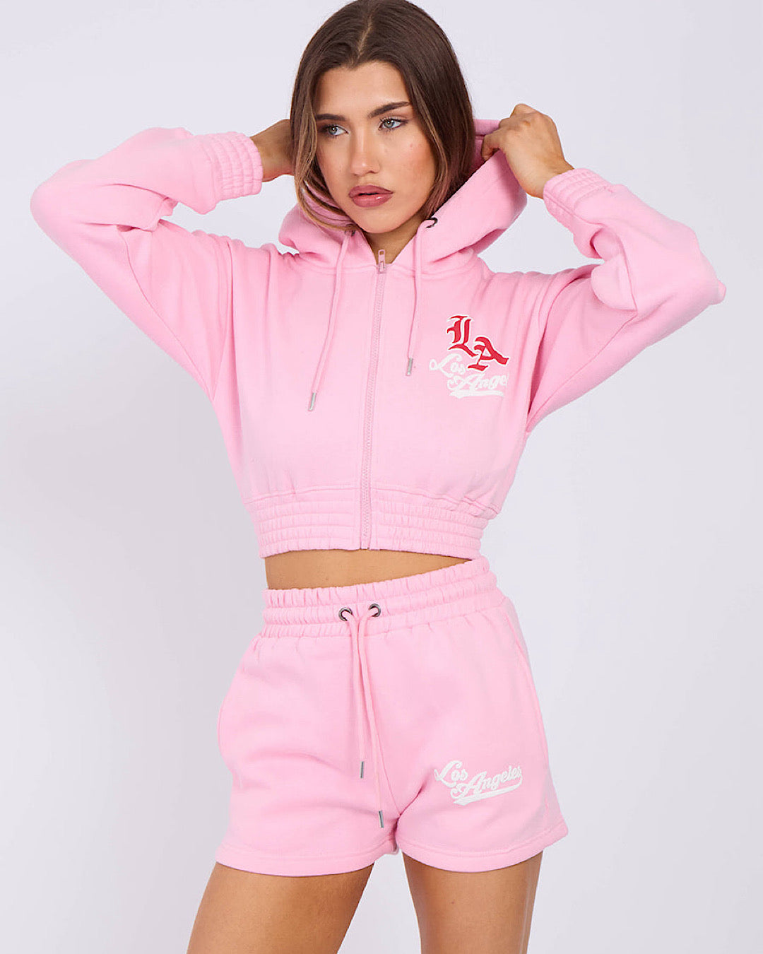 Baby Pink LA Zip Hoody and Shorts Suit