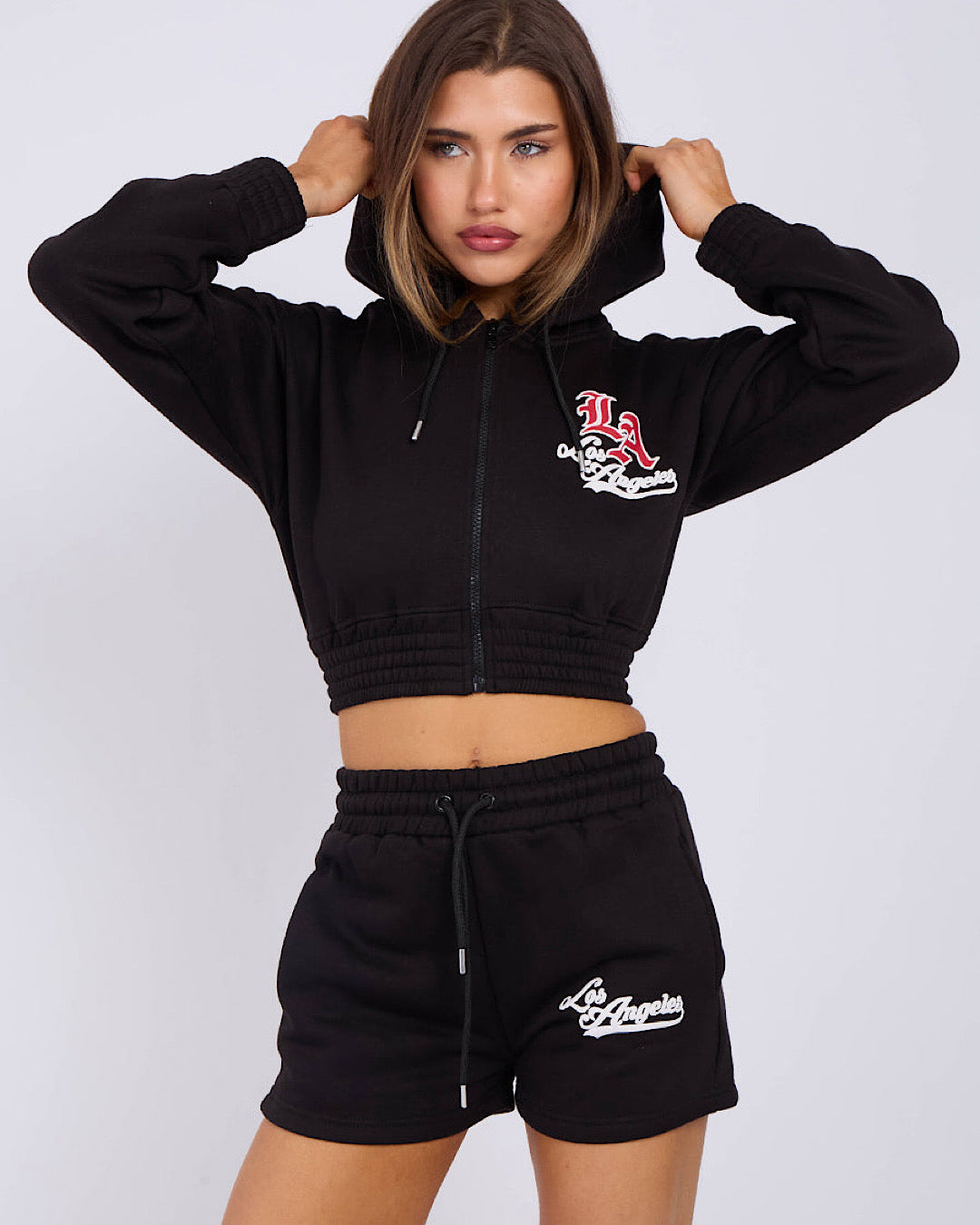Black LA Zip Hoody and Shorts Suit