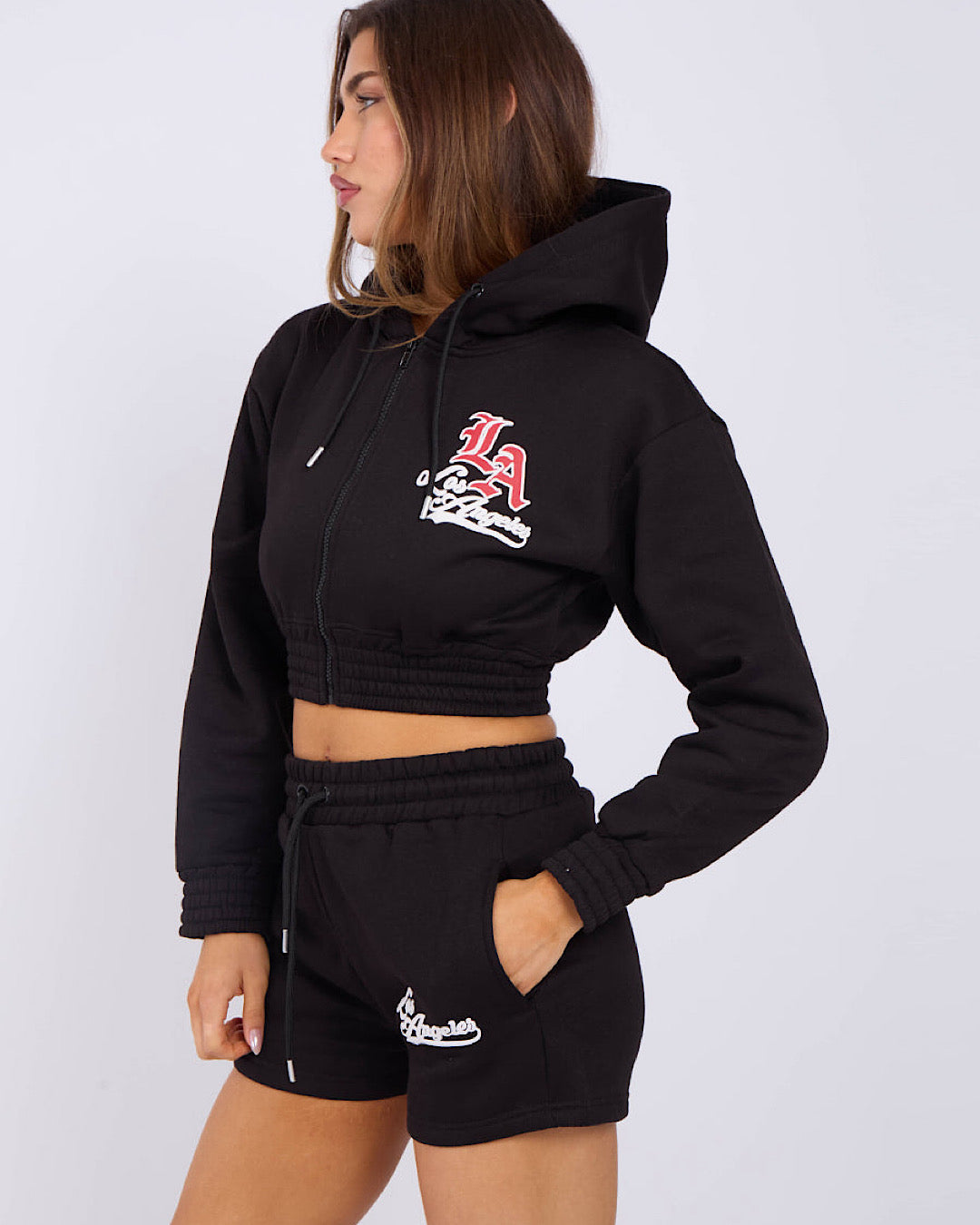 Black LA Zip Hoody and Shorts Suit