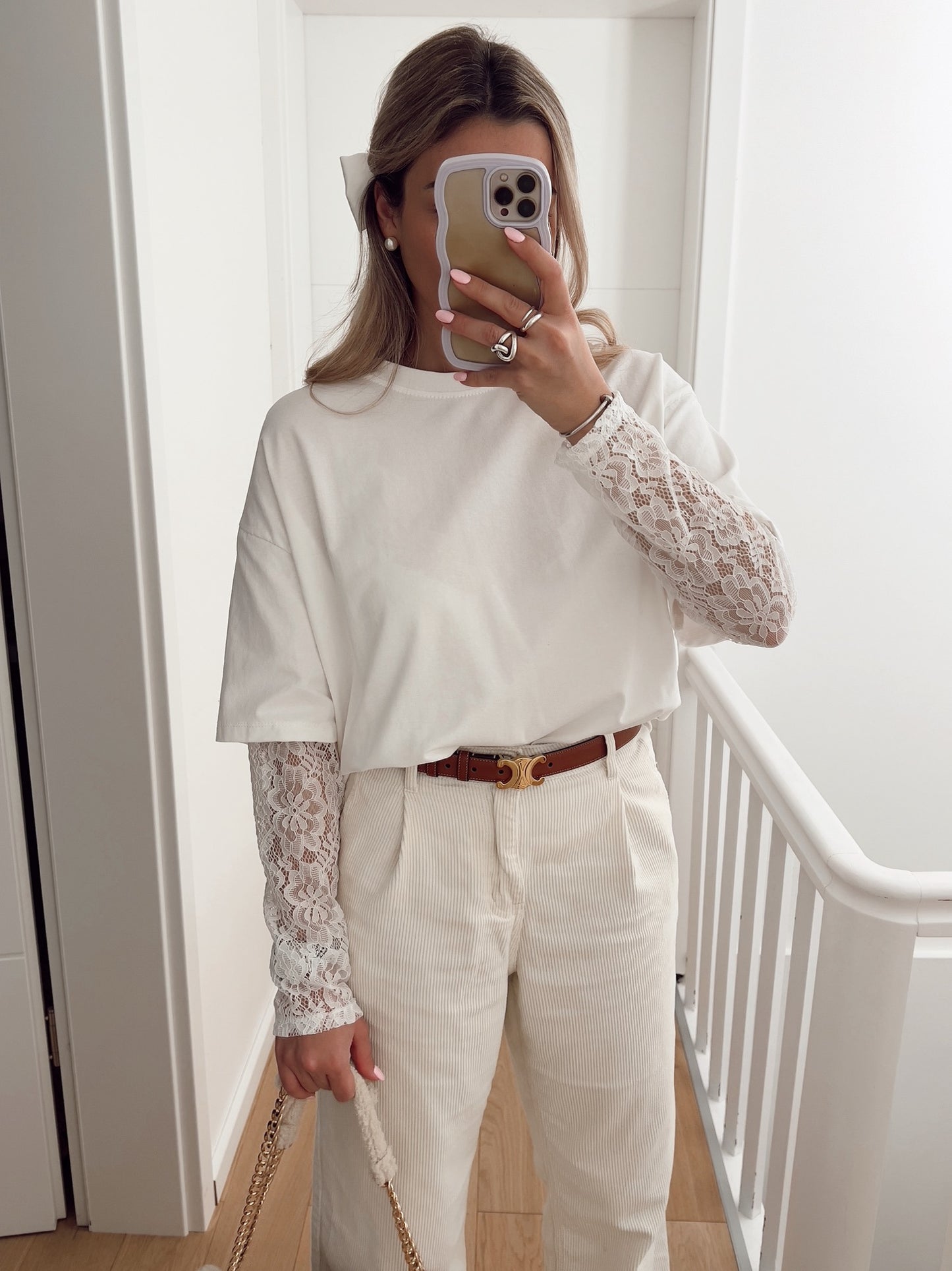 White Lace Sleeve Tee