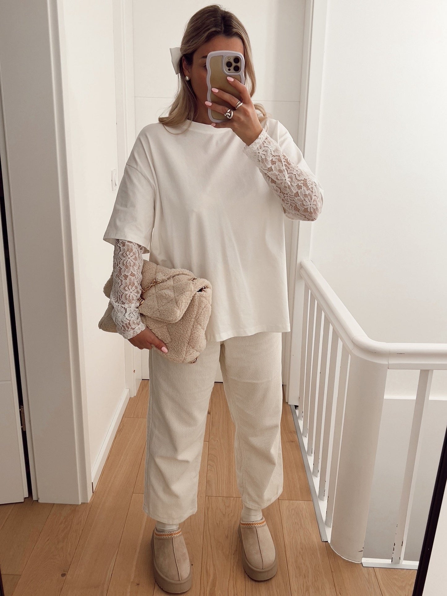 White Lace Sleeve Tee