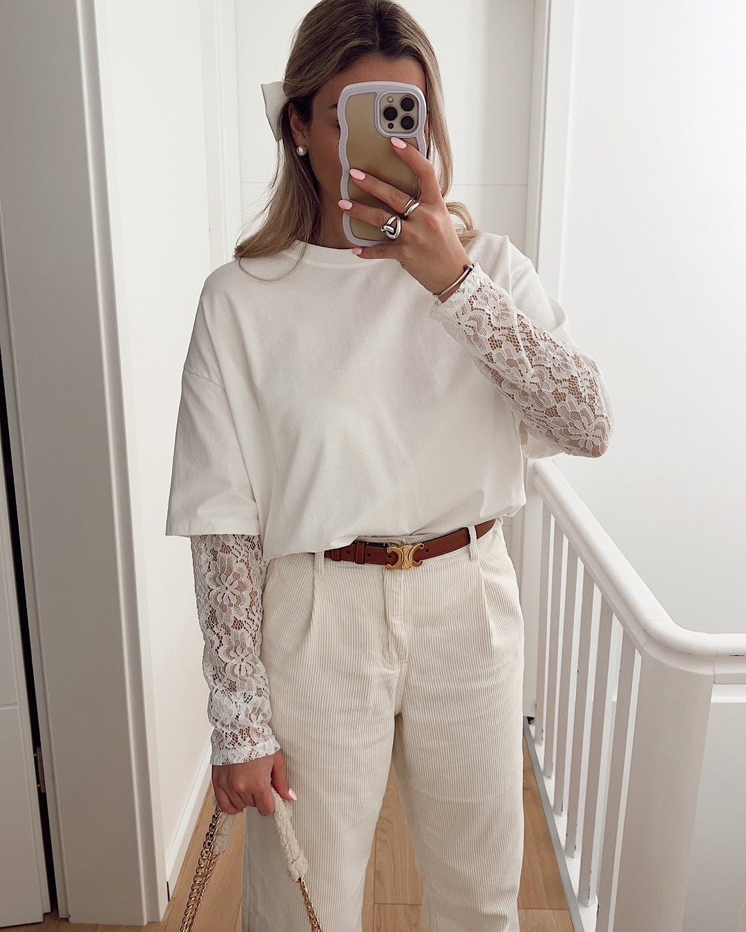 White Lace Sleeve Tee