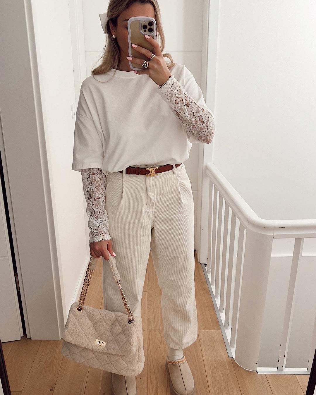 White Lace Sleeve Tee