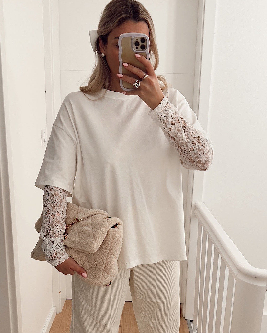 White Lace Sleeve Tee
