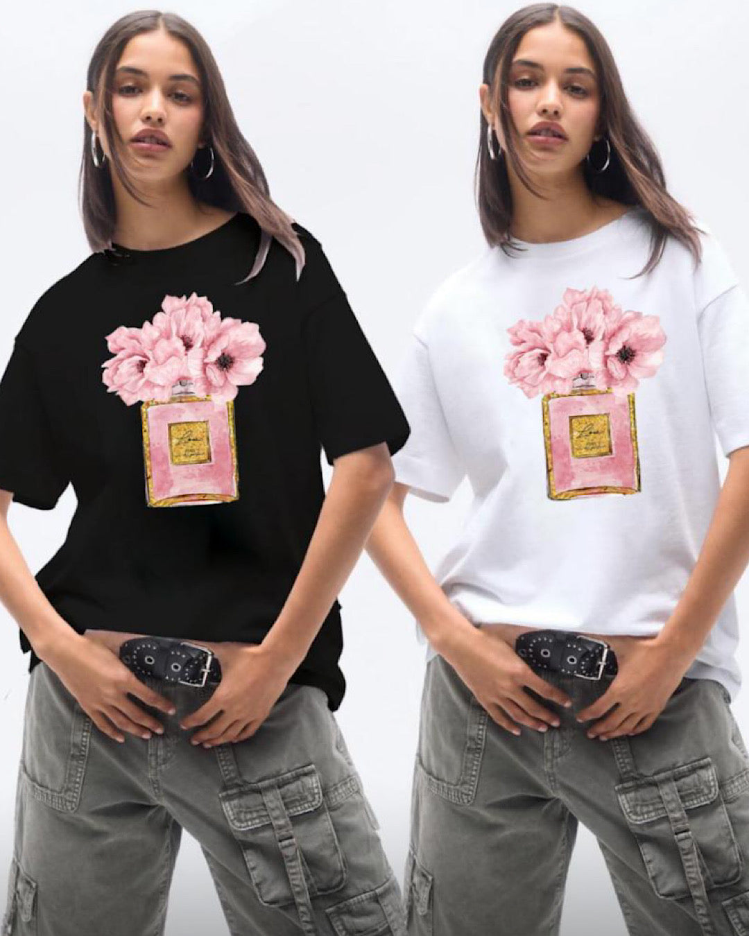 Black Flower Print Tee