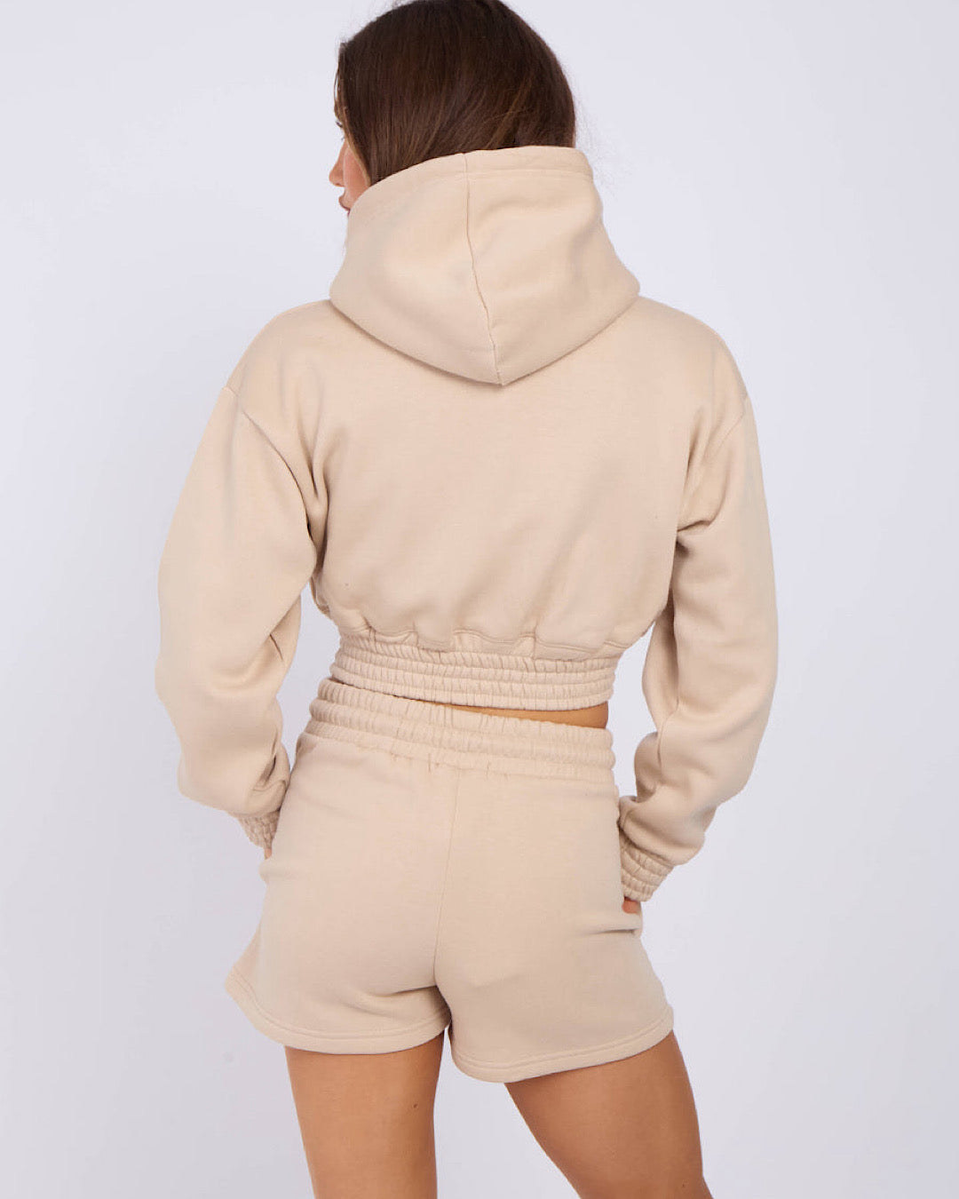 Beige LA Zip Hoody and Shorts Suit