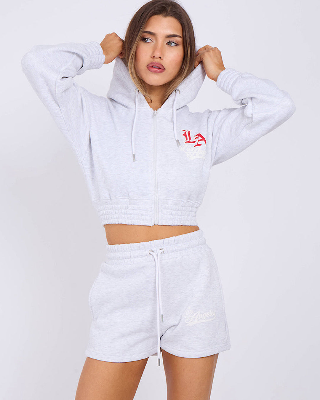 Grey LA Zip Hoody and Shorts Suit