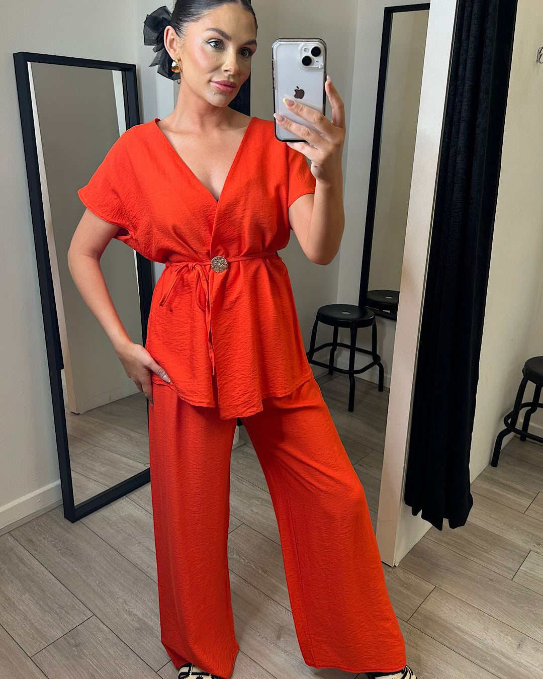 Orange Wrap Top and Trousers Suit