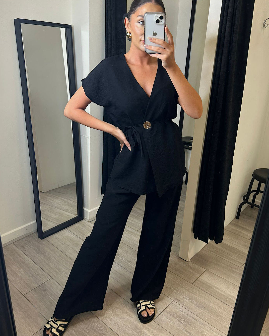Black Wrap Top and Trousers Suit