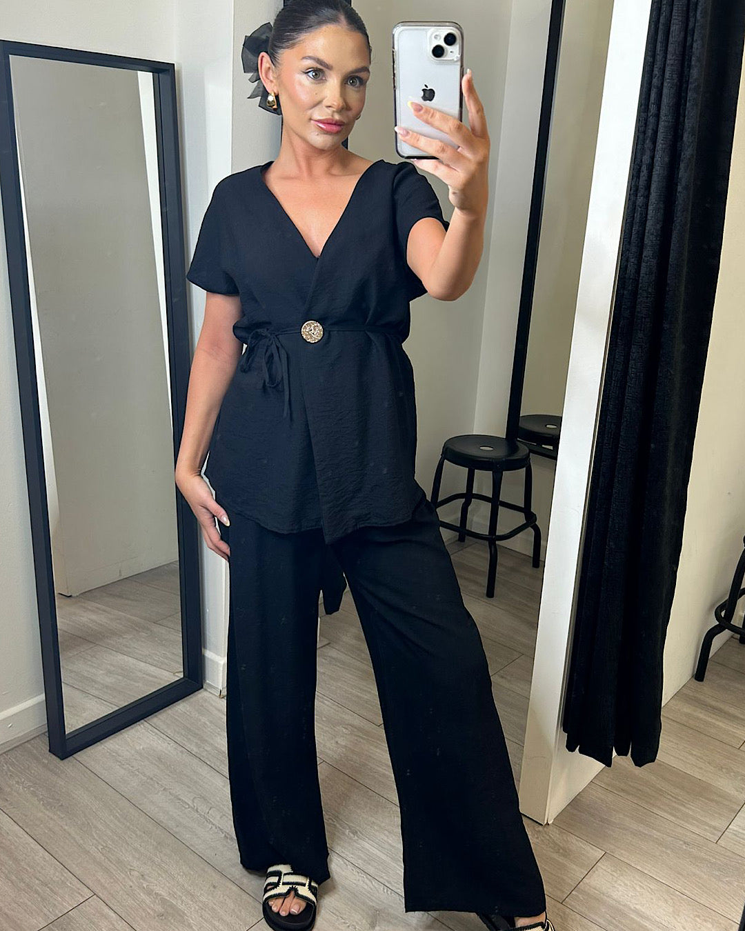 Black Wrap Top and Trousers Suit