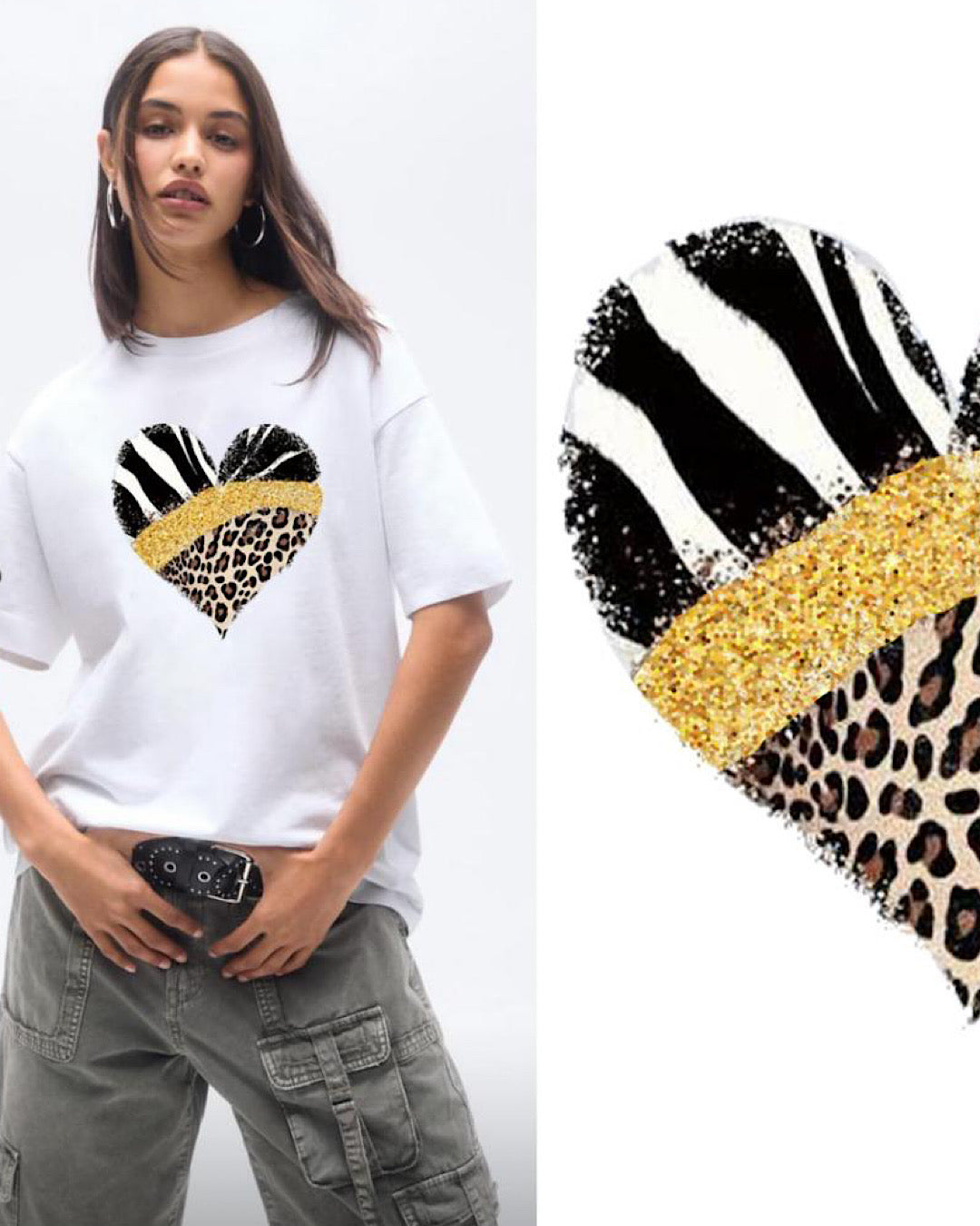 White Animal Print Tee