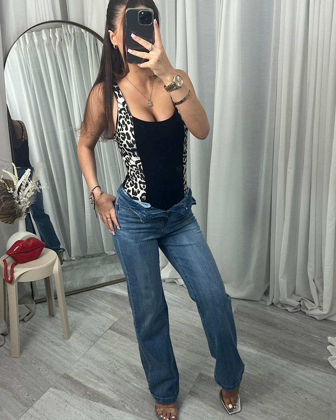 Black Leopard Print Bodysuit